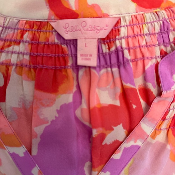 Lilly Pulitzer Silk Elsa Woman’s Blouse Pink and Purple size Large - Picture 3 of 5